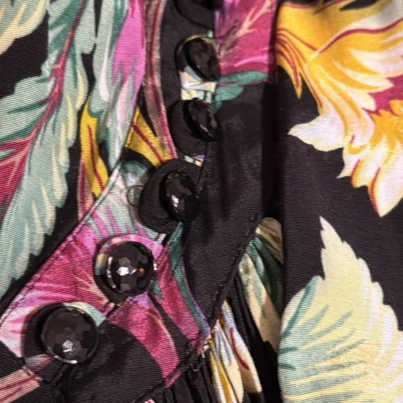 KAREN ALEXANDER Vintage 80’s Black Brocade Tropical Dress Size 6 Floral Party - Picture 14 of 14